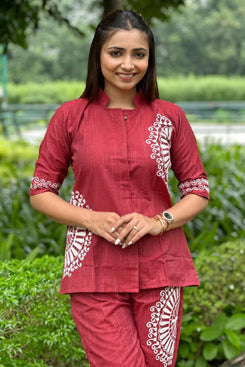 Admyrin Red Cotton Printed Trendy Party Wear Readymade Co-Ord Set