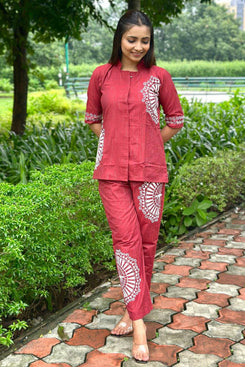 Admyrin Red Cotton Printed Trendy Party Wear Readymade Co-Ord Set