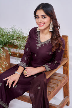 Admyrin Brown Rayon Trendy Elementary Designer Readymade Salwar Suit