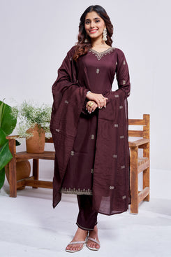 Admyrin Brown Rayon Trendy Elementary Designer Readymade Salwar Suit