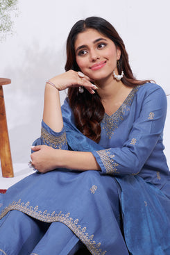 Admyrin Blue Rayon Trendy Elementary Designer Readymade Salwar Suit