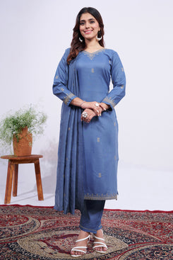 Admyrin Blue Rayon Trendy Elementary Designer Readymade Salwar Suit