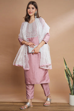 Admyrin Baby Pink Cotton Silk Blend Traditional Function Wear Readymade Salwar Suit with Bottom and Dupatta
