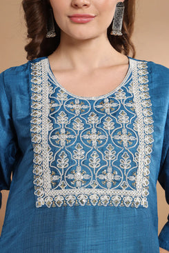Admyrin Teal Cotton Silk Blend Traditional Function Wear Readymade Salwar Suit with Bottom and Dupatta