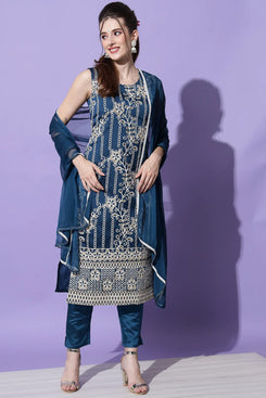 Admyrin Teal Cotton Silk Blend Party Wear Ready to Wear Salwar Suit