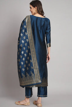 Admyrin Blue Cotton Silk Jacquard Party Wear Ready to Wear Salwar Suit