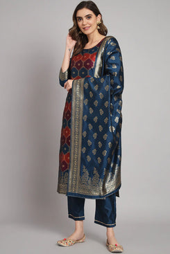 Admyrin Blue Cotton Silk Jacquard Party Wear Ready to Wear Salwar Suit