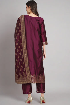 Admyrin Wine Cotton Silk Jacquard Party Wear Ready to Wear Salwar Suit