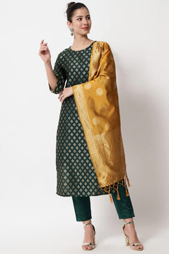Admyrin Green Cotton Silk Embroidered Party Wear Readymade Salwar Suit