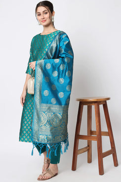 Admyrin Rama Green Cotton Silk Embroidered Party Wear Readymade Salwar Suit