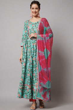 Admyrin Multi Colour Viscose Rayon Ready to Wear Salwar Suit with Bottom and Dupatta
