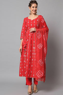 Admyrin Red Rayon Ready to Wear Salwar Suit with Bottom and Dupatta