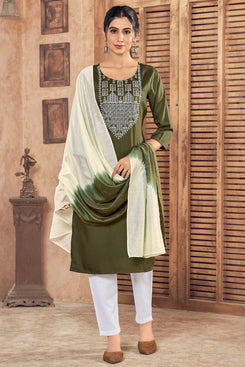 Admyrin Mehendi Green Pure Viscose Traditional Function Wear Readymade Salwar Suit
