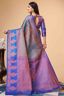Admyrin Firoji Lichi Silk Cooper Zari Weaving Function Wear Saree with Blouse Piece
