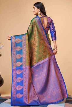 Admyrin Green Lichi Silk Cooper Zari Weaving Function Wear Saree with Blouse Piece
