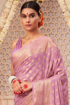 Admyrin Pink Soft Silk Traditional Function Wear Banarasi Saree with Blouse Piece