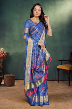 Admyrin Blue Pure Handloom Silk Function Wear Woven Saree with Blouse Piece