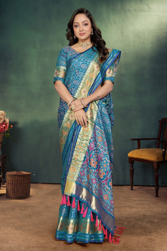 Admyrin Firozi Pure Handloom Silk Function Wear Woven Saree with Blouse Piece