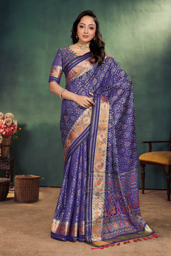 Admyrin Blue Pure Handloom Silk Function Wear Woven Saree with Blouse Piece