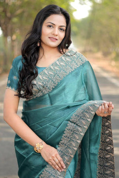 Admyrin Pure Soft Burberry Silk Festival Wear Border Work Saree with Blouse Piece