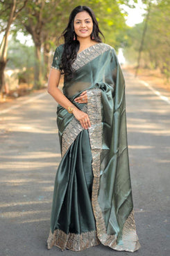 Admyrin Pure Soft Burberry Silk Festival Wear Border Work Saree with Blouse Piece