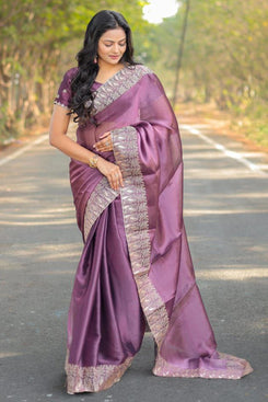 Admyrin Pure Soft Burberry Silk Festival Wear Border Work Saree with Blouse Piece