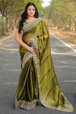 Admyrin Pure Soft Burberry Silk Festival Wear Border Work Saree with Blouse Piece