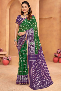 Admyrin Multi Color Cotton Leheriya Print Functions Wear Saree with Blouse Piece