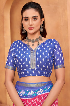 Admyrin Multi Color Cotton Leheriya Print Functions Wear Saree with Blouse Piece