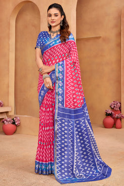 Admyrin Multi Color Cotton Leheriya Print Functions Wear Saree with Blouse Piece