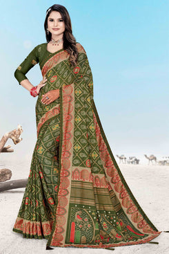Admyrin Heavy Dull Moss Bandhani Print Party Wear Saree with Blouse Piece