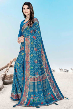 Admyrin Heavy Dull Moss Bandhani Print Party Wear Saree with Blouse Piece