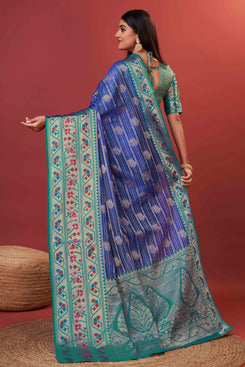 Admyrin Royal Blue Pure Lichi Silk Zari Weaving Function Wear Saree with Blouse Piece
