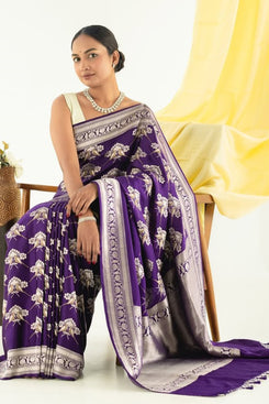 Admyrin Off-white Silk Traditional Party Wear Jacquard Work Saree with Blouse Piece