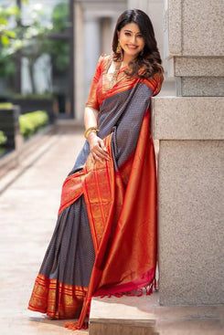 Admyrin Multi Colour Silk Traditional Party Wear Jacquard Work Saree with Blouse Piece