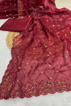 Admyrin Designer Party Wear Soft Jimmy Choo Silk Saree with Blouse Piece