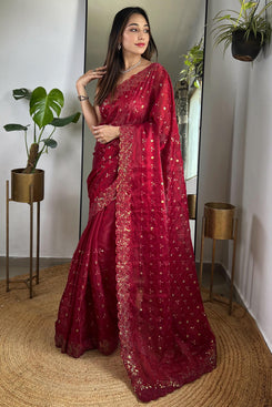 Admyrin Designer Party Wear Soft Jimmy Choo Silk Saree with Blouse Piece