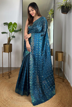 Admyrin Designer Party Wear Soft Jimmy Choo Silk Saree with Blouse Piece