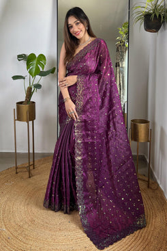 Admyrin Designer Party Wear Soft Jimmy Choo Silk Saree with Blouse Piece