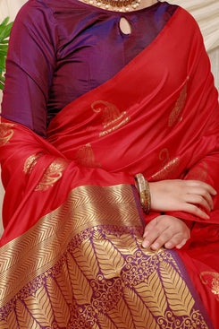 Admyrin Red Banarasi Silk Woven Festival Wear Saree with Blouse Piece