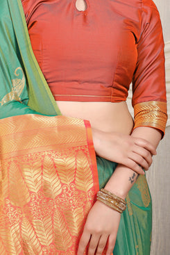 Admyrin Mint Banarasi Silk Woven Festival Wear Saree with Blouse Piece