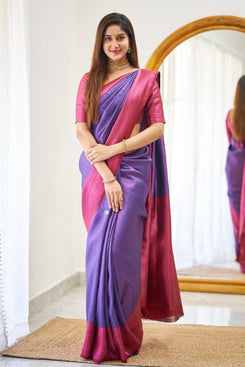 Admyrin Purple Designer Heavy Banarasi Soft Silk Saree with Silk Blouse Piece