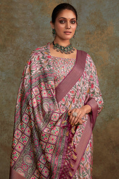 Admyrin Multi Colour Heavy Pure Handloom Printed Designer Party Wear Saree with Blouse Piece