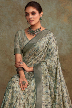 Admyrin Multi Colour Heavy Pure Handloom Printed Designer Party Wear Saree with Blouse Piece