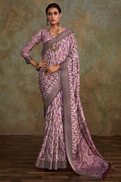 Admyrin Multi Colour Heavy Pure Handloom Printed Designer Party Wear Saree with Blouse Piece