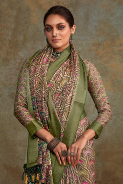 Admyrin Multi Colour Heavy Pure Handloom Printed Designer Party Wear Saree with Blouse Piece