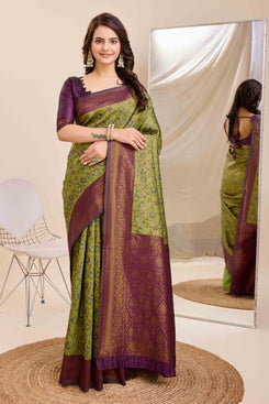 Admyrin Soft Kanjivaram Silk Traditional Function Wear Saree with Blouse Piece