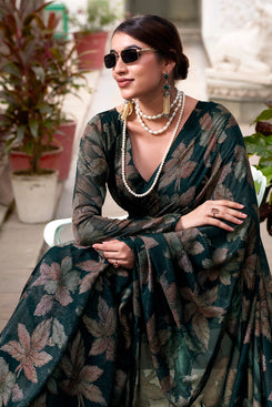 Admyrin Mulit Color Lurex Brasso Flower Pattern Designer Party Wear Saree with Blouse Piece