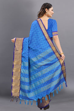 Admyrin Navy Blue Soft Cotton Dobi Jacquard Silk Sraee Festival Wear Saree with Blouse Piece