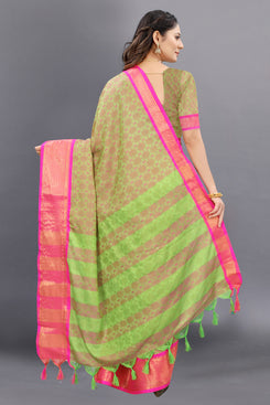 Admyrin Green Soft Cotton Dobi Jacquard Silk Sraee Festival Wear Saree with Blouse Piece
